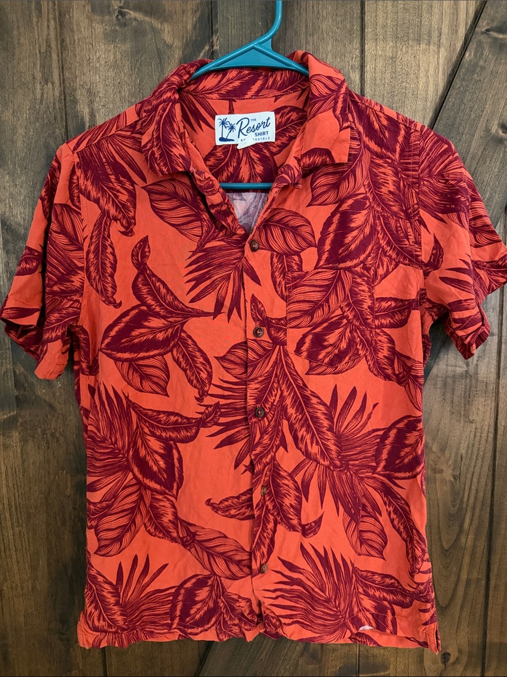 Men's Red Tropical Print Short-Sleeve Shirt